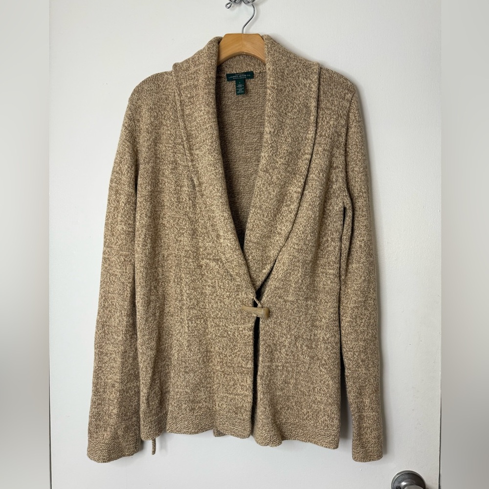 Lauren Ralph Lauren Tan Shawl Collar Knit Cardigan